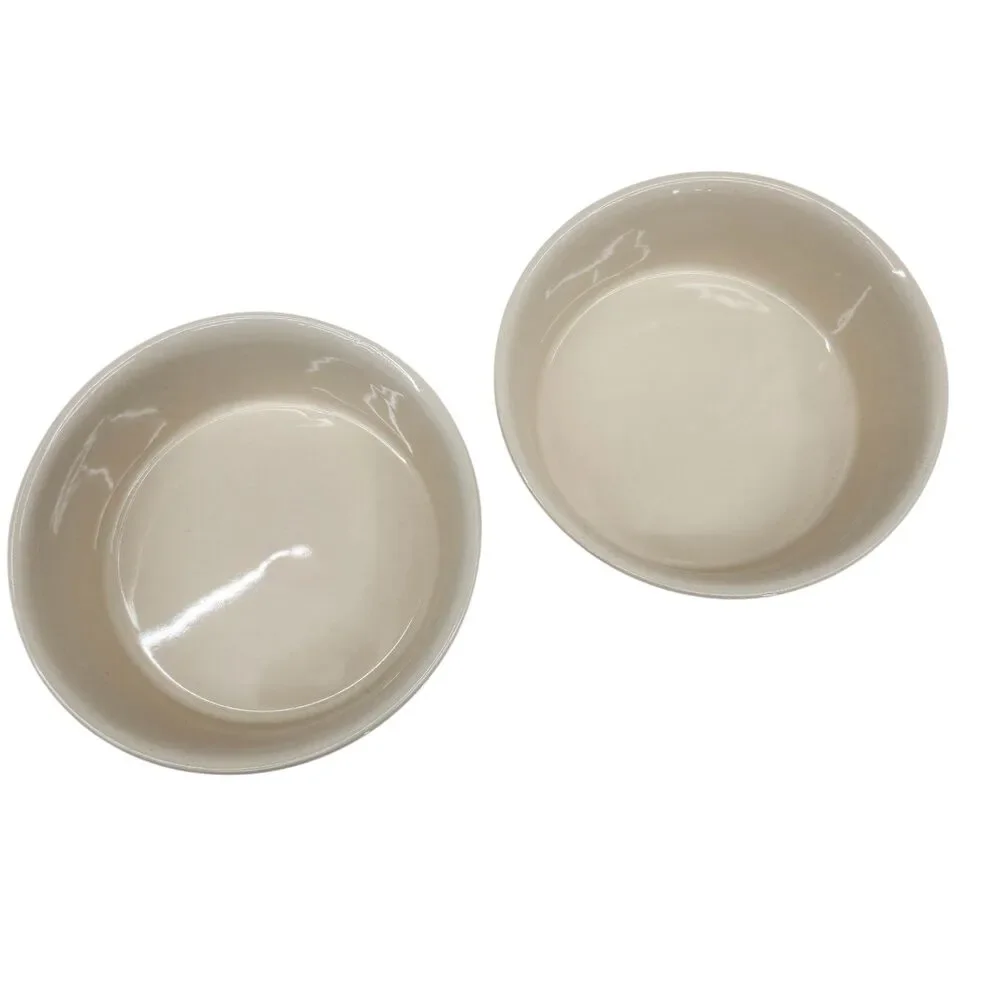 Fidos Diner Set of 2 Dog Dishes Stoneware Food Or Water Bowls Beige Paw Prints